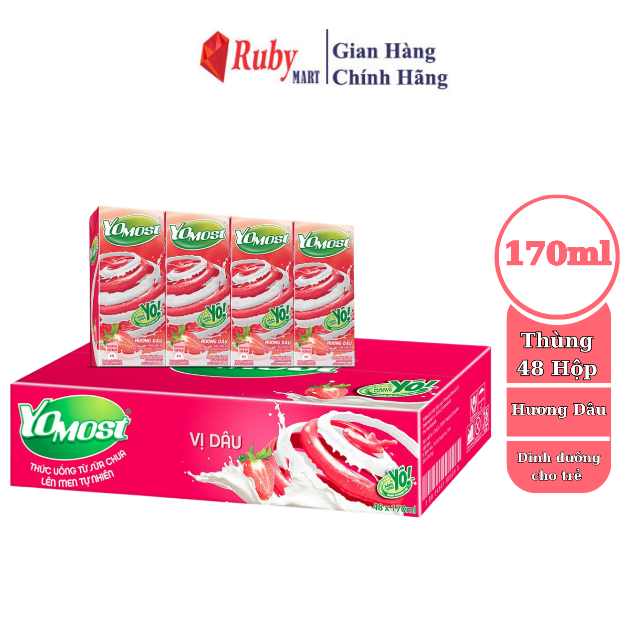 Thùng 48 Hộp Sữa Chua Lên Men Tự Nhiên Yomost Hương Dâu (170ml/Hộp)