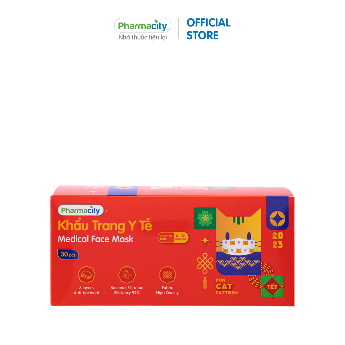 Khẩu trang pharmacity dành cho trẻ em hoa văn – tết 2023
