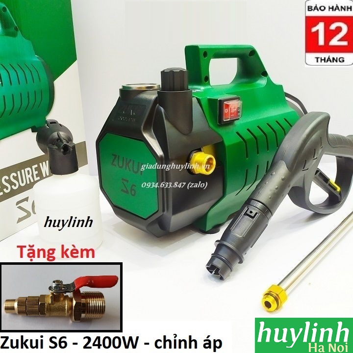 Máy rửa xe chỉnh áp zukui s6 - 2400w - tặng béc rửa máy lạnh, điều hòa