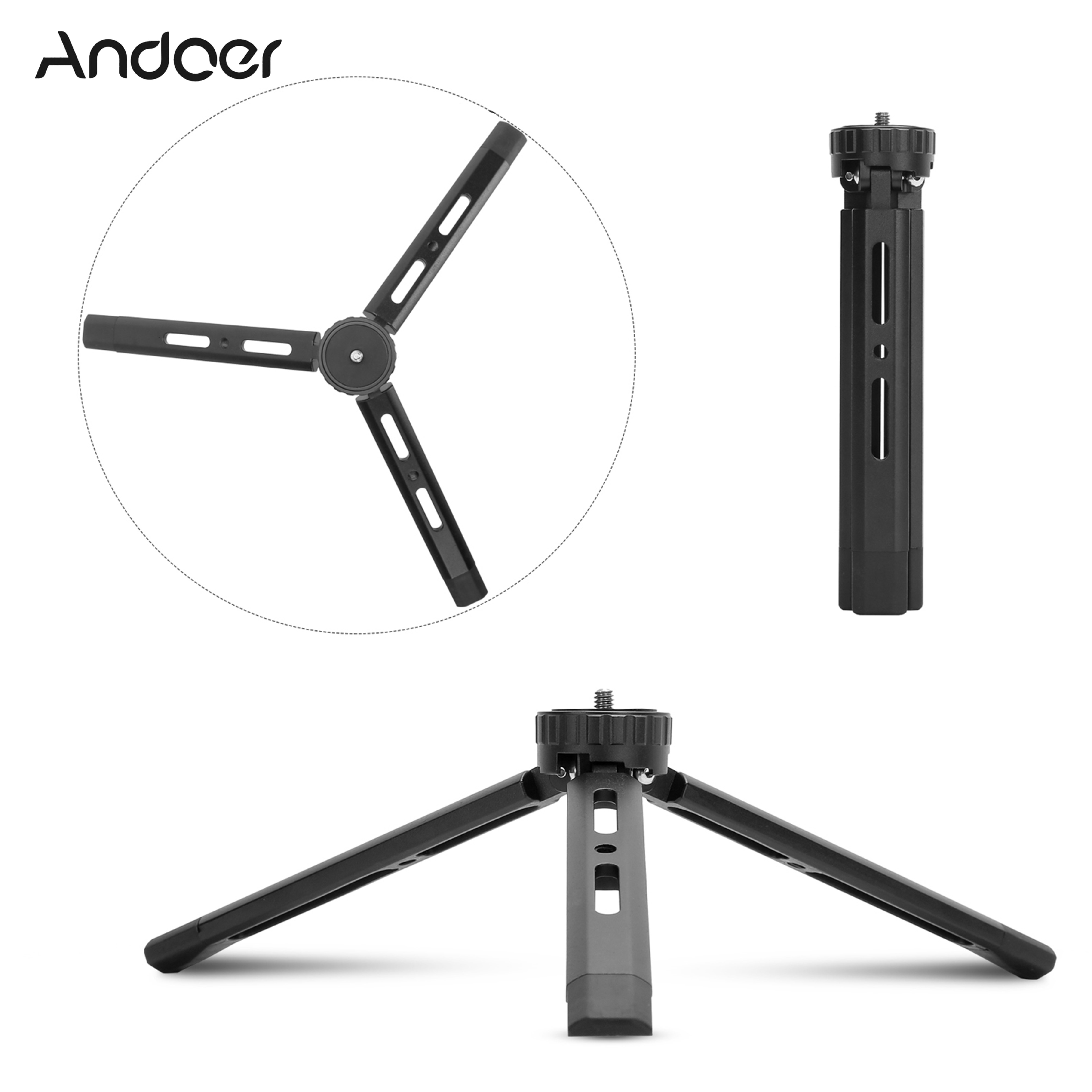 Andoer Mini Metal Tripod Aluminum Alloy Desktop Stand Tripod with 1 4 inch Screw for DSLR ILDC Camera Camcorder Projector 