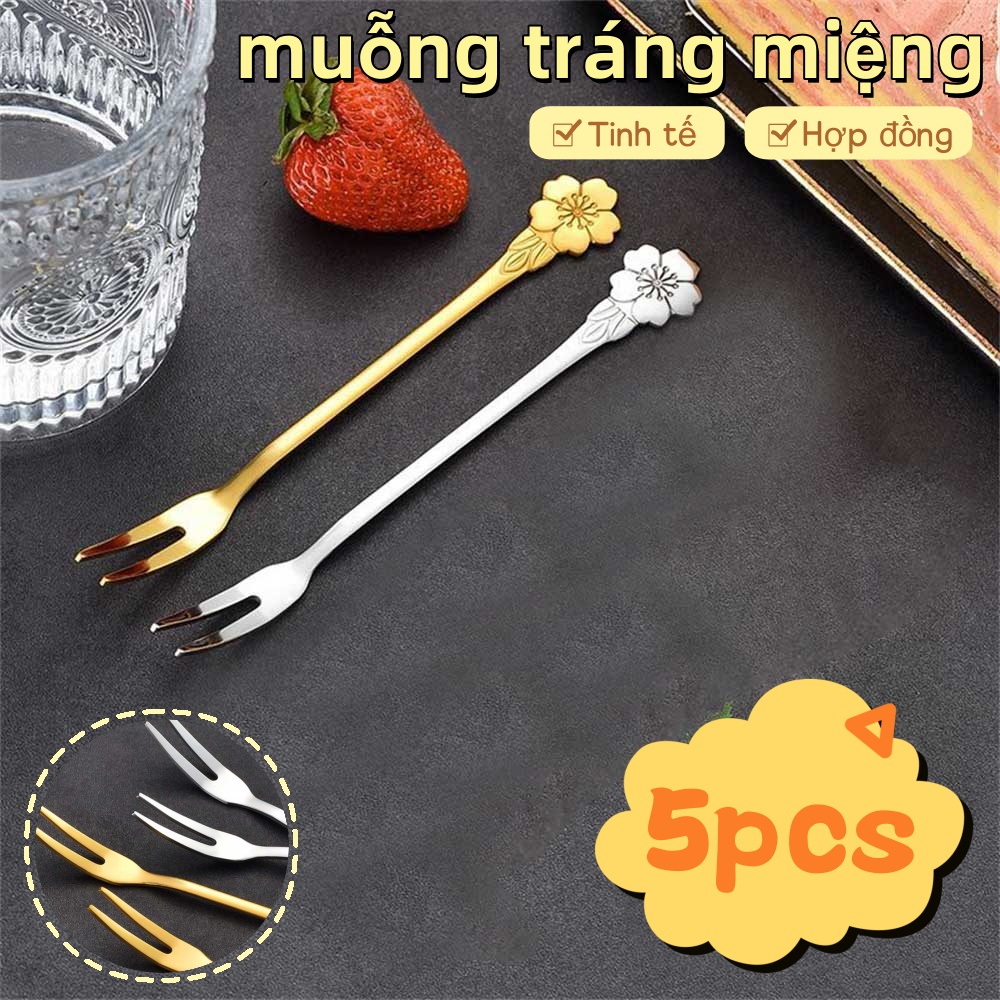 VIVOLILV Dùng cho thực phẩm thép không gỉ hoa anh đào vàng bạc nĩa ăn trái cây tráng miệng bánh trung thu Hai Ngã Ba Hoa Nhật Bản Ngã Ba Bộ đồ ăn cho nhà bếp