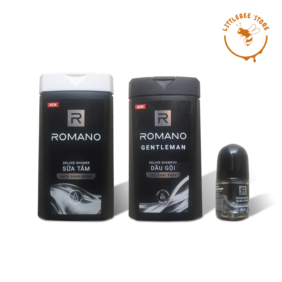 Set 3 món dầu gội +sữa tắm Romano 150g +Lăn khử mùi Romano 25ml