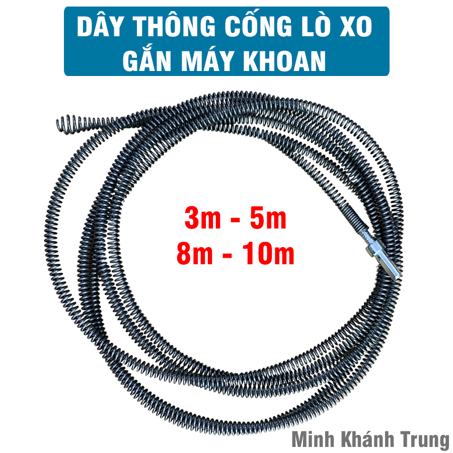 Dây thông tắc cống, thông bồn cầu lò xo gắng máy khoan phi Ø10 - 2m, 3m, 5m, 8m, 10m