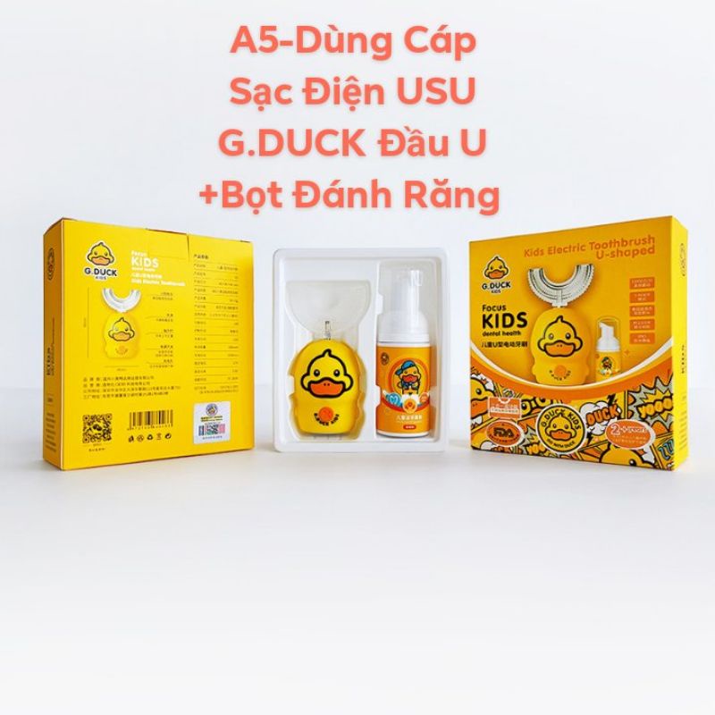 Bàn Chải Đánh Răng Điện G.Duck Vịt Vàng Cho Bé Hình Chữ U Chất Liệu Silicon, Bàn Chải Điện Cho Bé