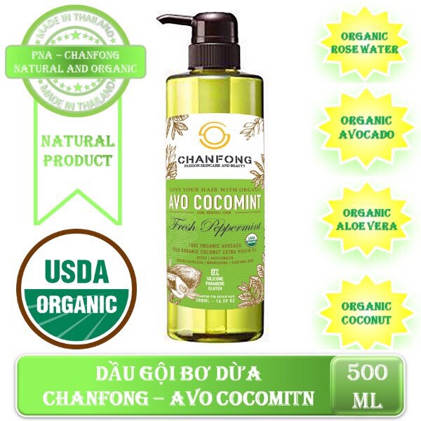 Dầu gội bơ dừa giúp tóc khỏe chanfong organic 500ml thái lan