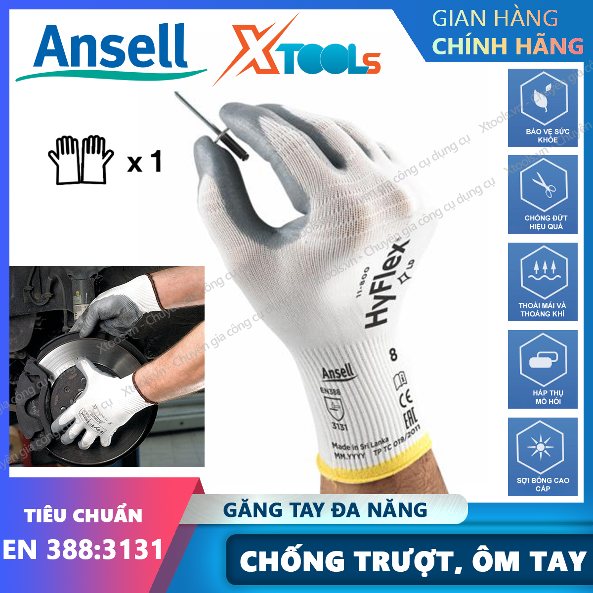 Găng tay đa năng Ansell Hyflex 11-800 găng tay bảo hộ lao động cơ khí kỹ thuật ôm sát tay dễ dàng thao tác thoáng khí