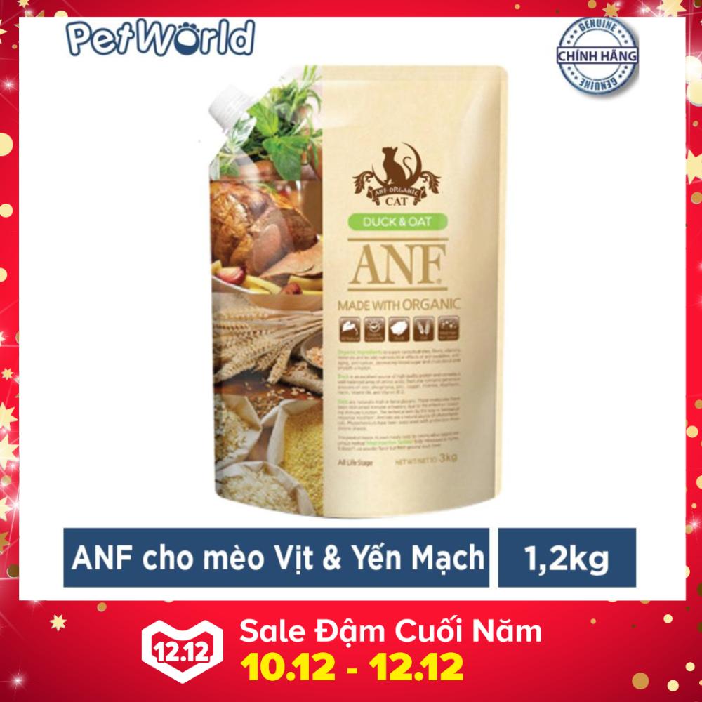 Thức ăn hạt hữu cơ cho mèo vị Vịt & Yến Mạch ANF Made with Organic 1,2kg