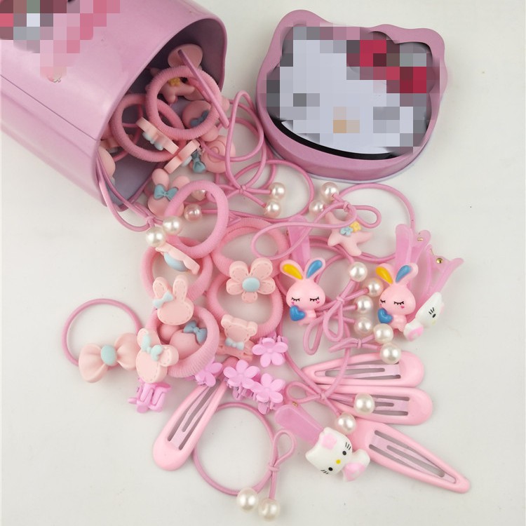 Hộp 50 kẹp tóc và dây cột tóc cho bé gái hình mèo kitty siêu dễ thương