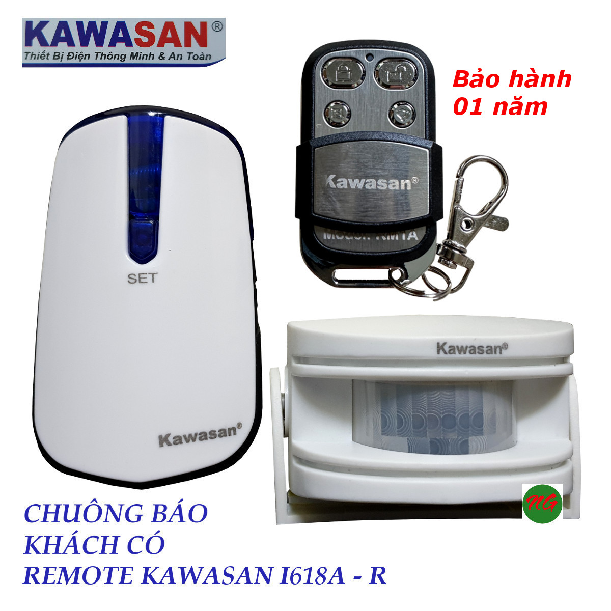 Chuông báo khách báo trộm cảm biến chuyển động có Remote điều khiển chuông Kawasan I618AR