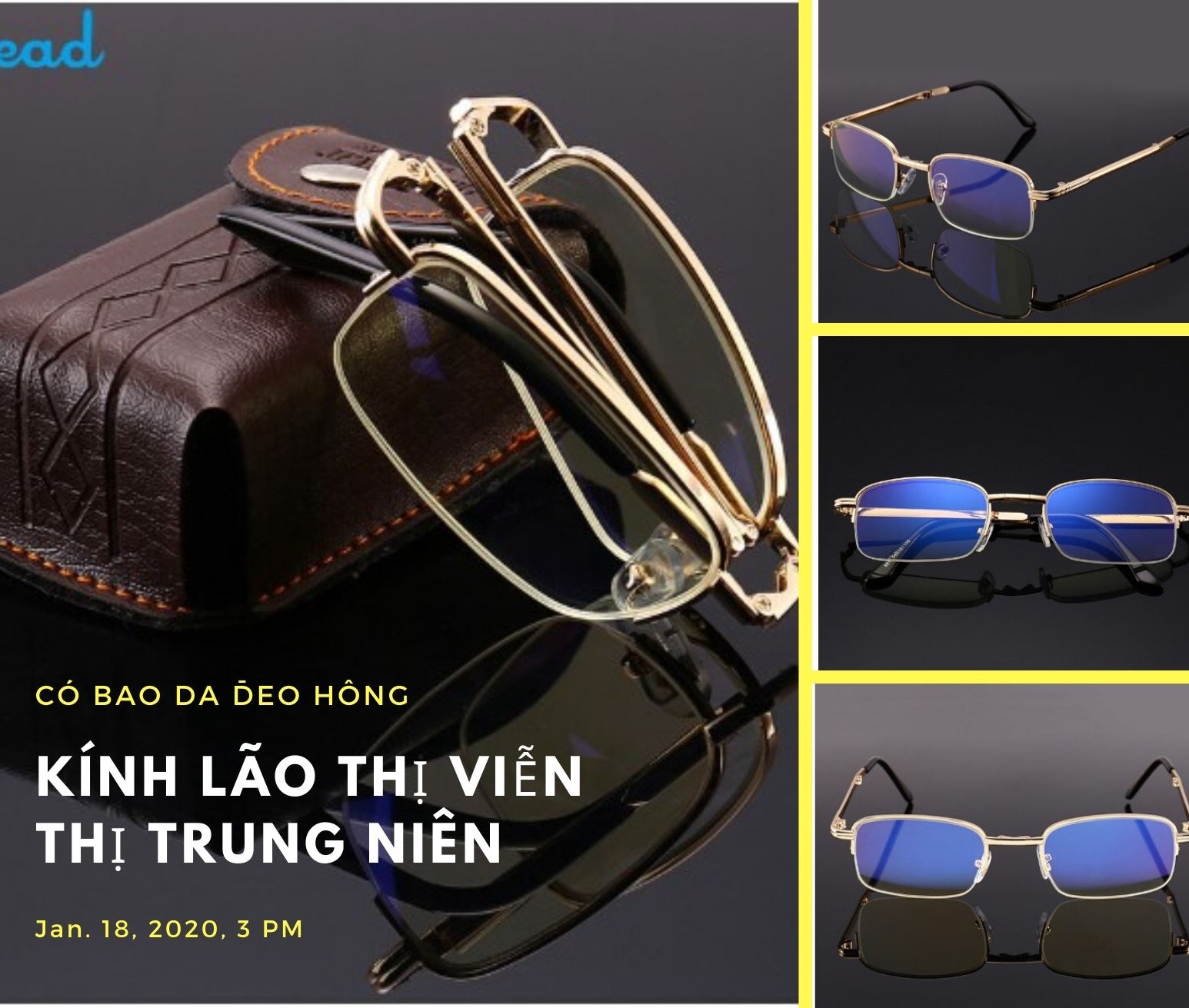 KÍNH LÃO THỊ VIỄN THỊ NỬA VIỀN GỌNG GOLD CÓ BAO DA ĐEO HÔNG nam nữ cực sang