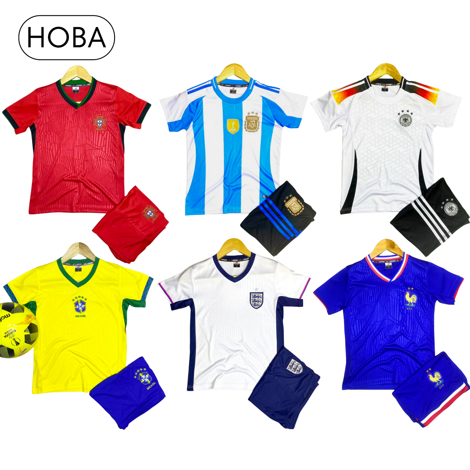 Bộ quần áo bóng đá trẻ em đồ đá banh trẻ em các đội tuyển Euro Bồ Đào Nha, Anh, Đức, Argentina, Brazil vải thun lạnh cao cấp