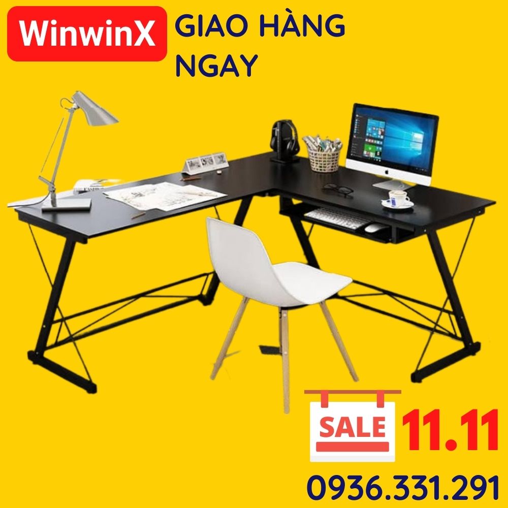 Rất Dễ Lắp Đặt - Bàn làm việc chữ L chân chéo mặt gỗ chân sắt tiết kiệm diện tích, bàn làm việc thông minh tại nhà và văn phòng