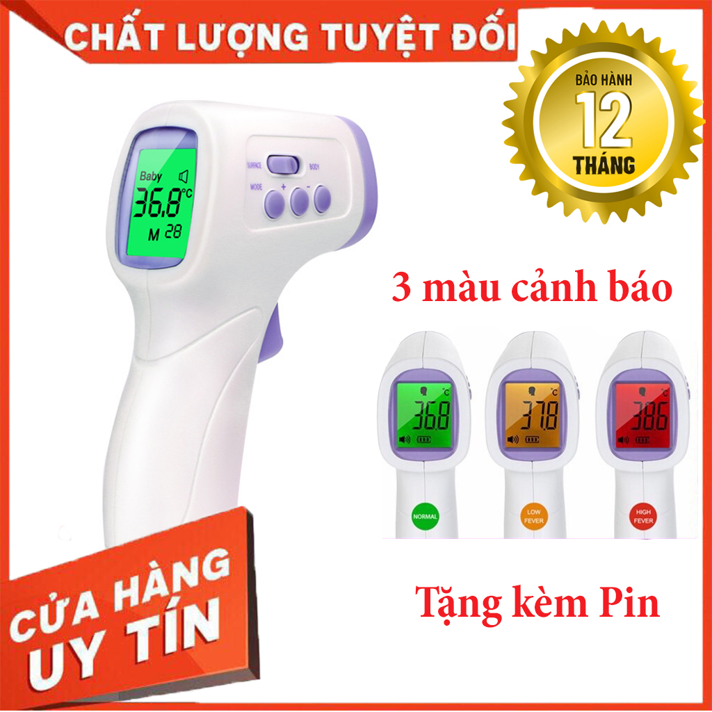 Nhiệt kế hồng ngoại đo nhiệt độ không tiếp xúc, đo nhiệt độ cơ thể, môi trường, bề mặt, tặng kèm pin, lỗi 1 đổi 1
