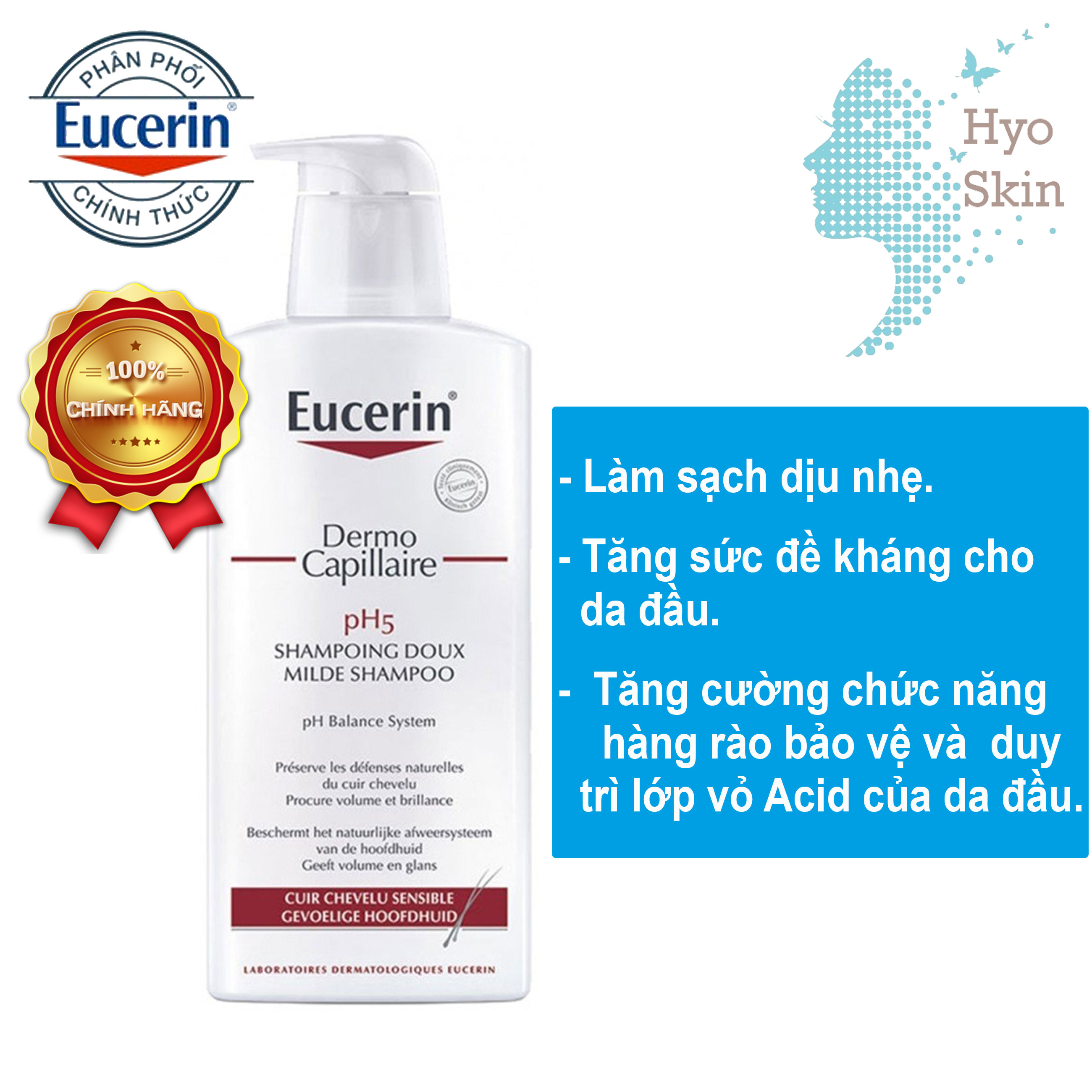 [CHÍNH HÃNG] Dầu Gội Dịu Nhẹ Cho Da Đầu Nhạy Cảm EUCERIN DERMO CAPILLAIRE PH5 MILD SHAMPOO 250ml