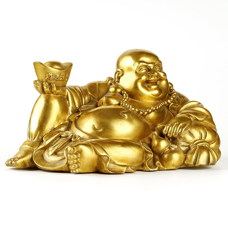 Tượng Di Lặc Nâng Nén Vàng bằng đồng thau cỡ nhỏ Hồng Thắng phong thủy Tài Lộc và hạnh phúc mãi mãi
