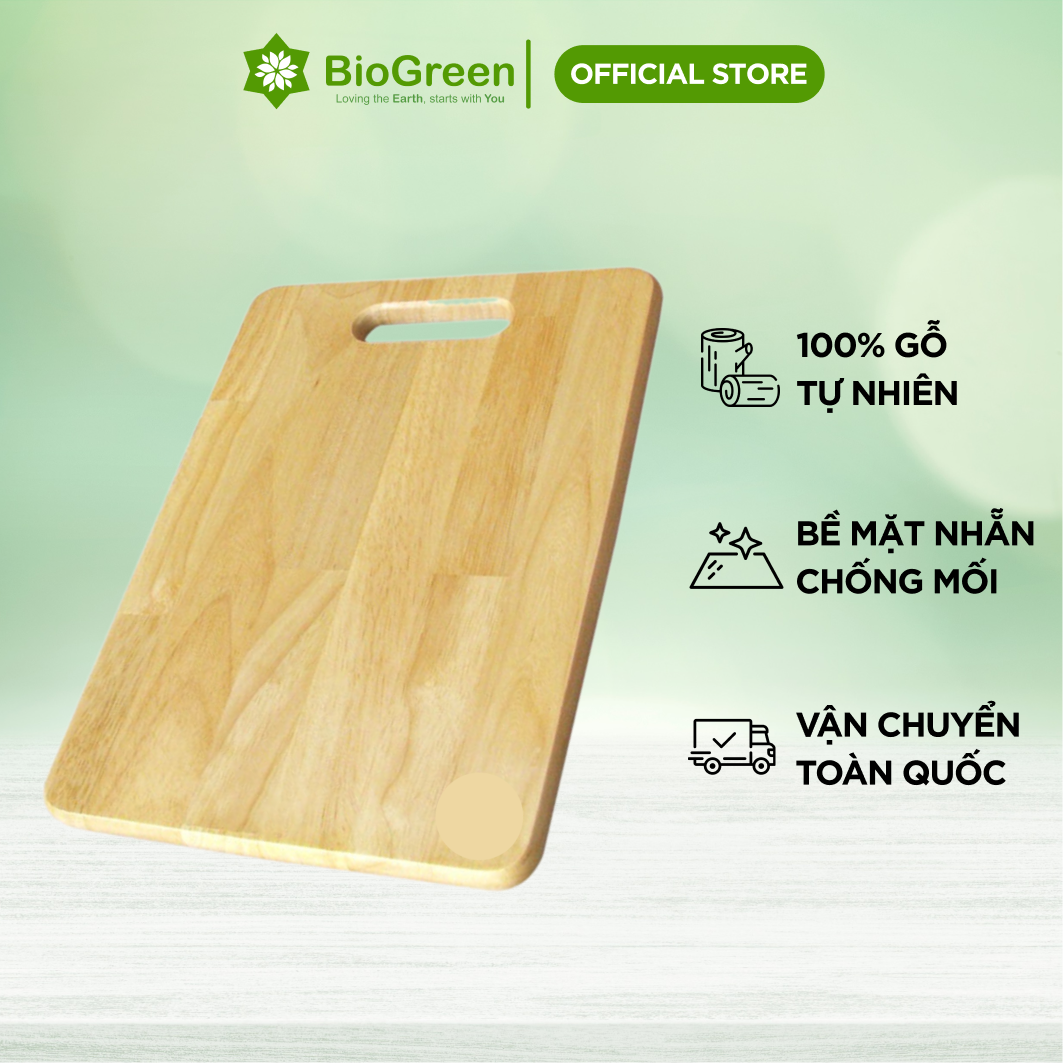 Thớt gỗ cao su hình chữ nhật 23x35x2cm