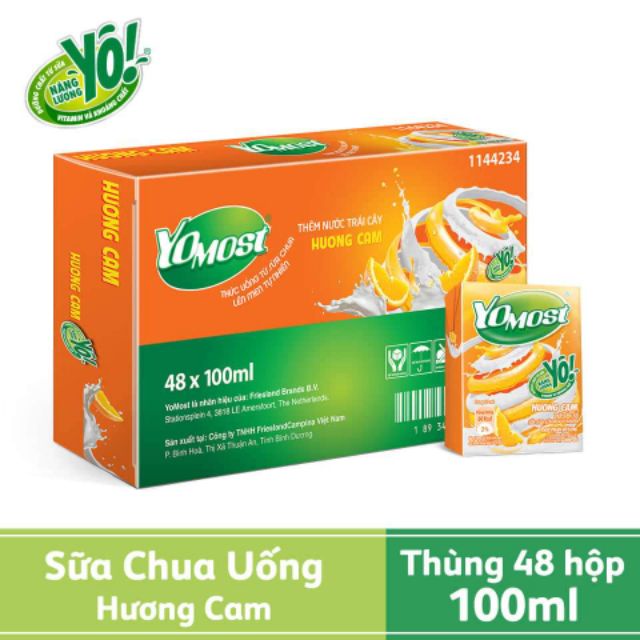 (HSD T11-2024) Thùng 48 Hộp Sữa Chua Uống Yomost Hương Cam 100ml.