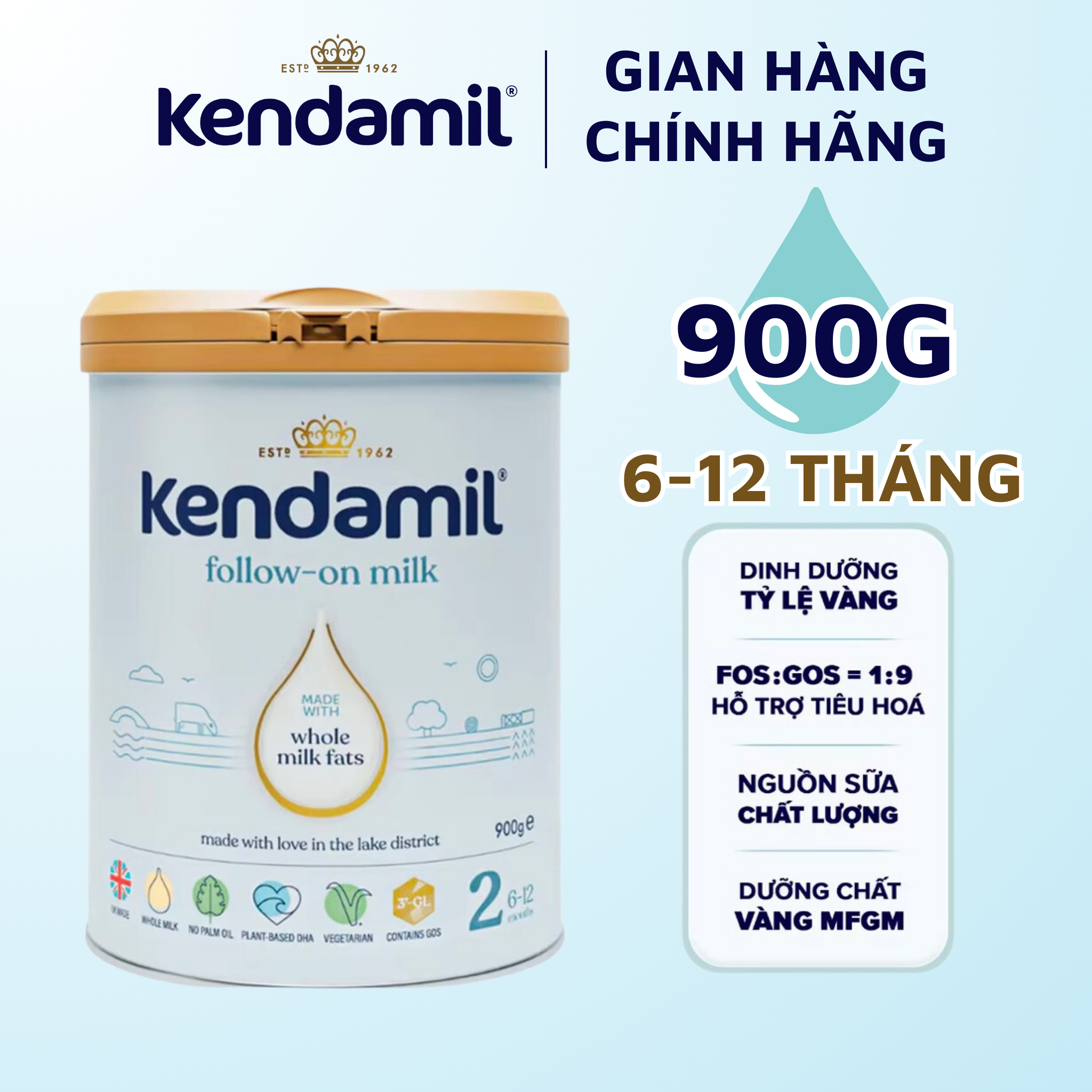 Sữa công thức nguyên kem Kendamil số 2 (900g)