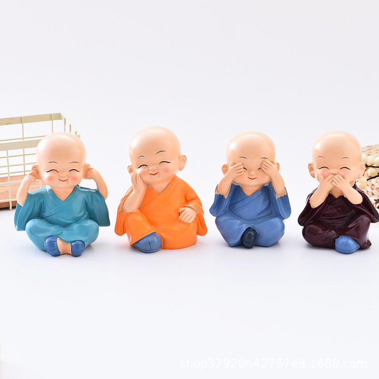 Bộ tượng chú tiểu Tứ Không trang trí taplo ô tô, tượng phong thủy trang trí trong nhà