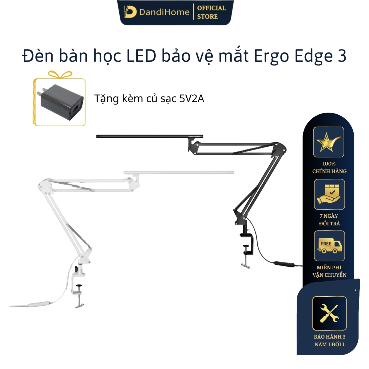 Đèn bàn học Led bảo vệ mắt Ergo Edge 3 DandiHome chống cận để làm việc đọc sách cao cấp có thể kéo dài và gấp gọn