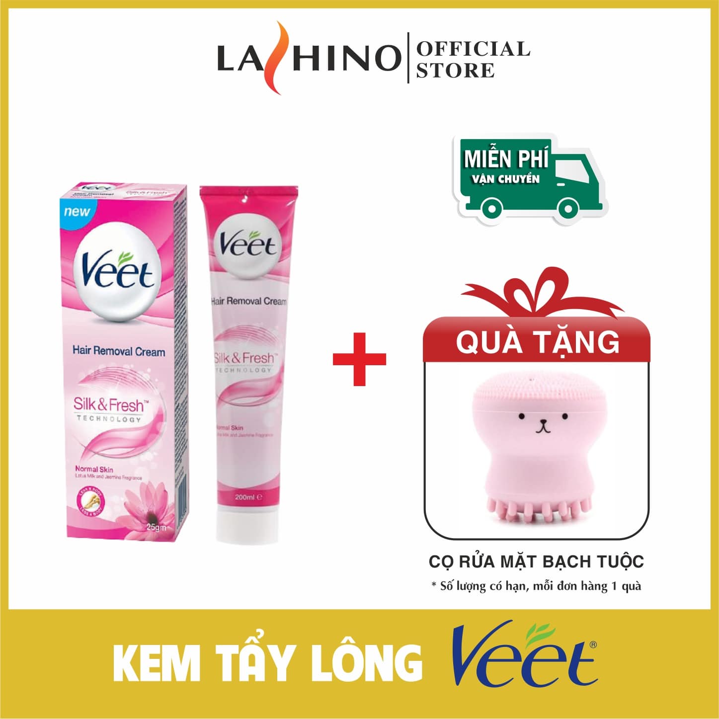 [FREE SHIP + QUÀ 9K] Kem tẩy lông veet Pháp 100ml LASHINO Tặng cọ rửa mặt bạch tuộc, tẩy lông vùng kín Bikini, tẩy lông chân, tẩy lông nách hiệu quả an toàn cho da, tẩy lông cho nam nữ không gây kích ứng