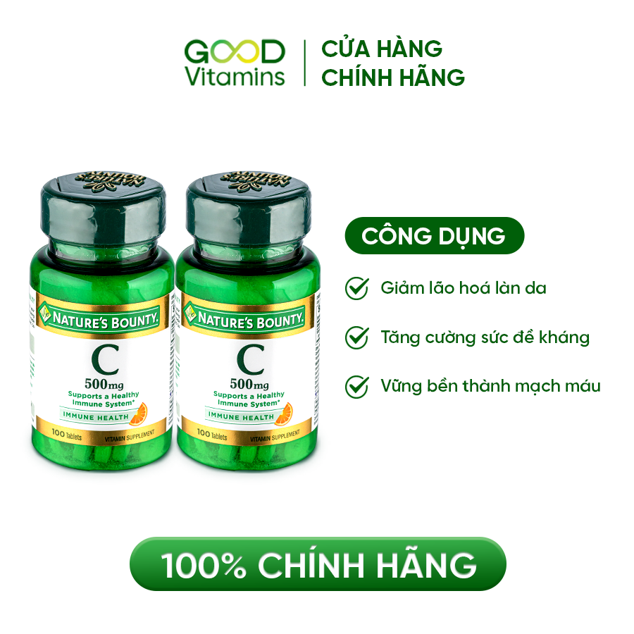 Combo 2 hộp Vitamin C Nature Bounty 500mg tăng cường sức khỏe hệ miễn dịch chống lão hóa 100 viên