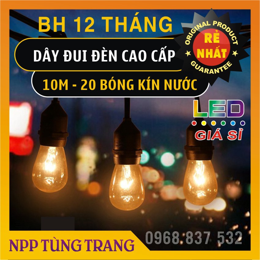 Dây đui đèn trang trí ngoài trời kèm bóng edison vintage dùng cho quán cà phê, trà sữa, nhà hàng quán ăn...