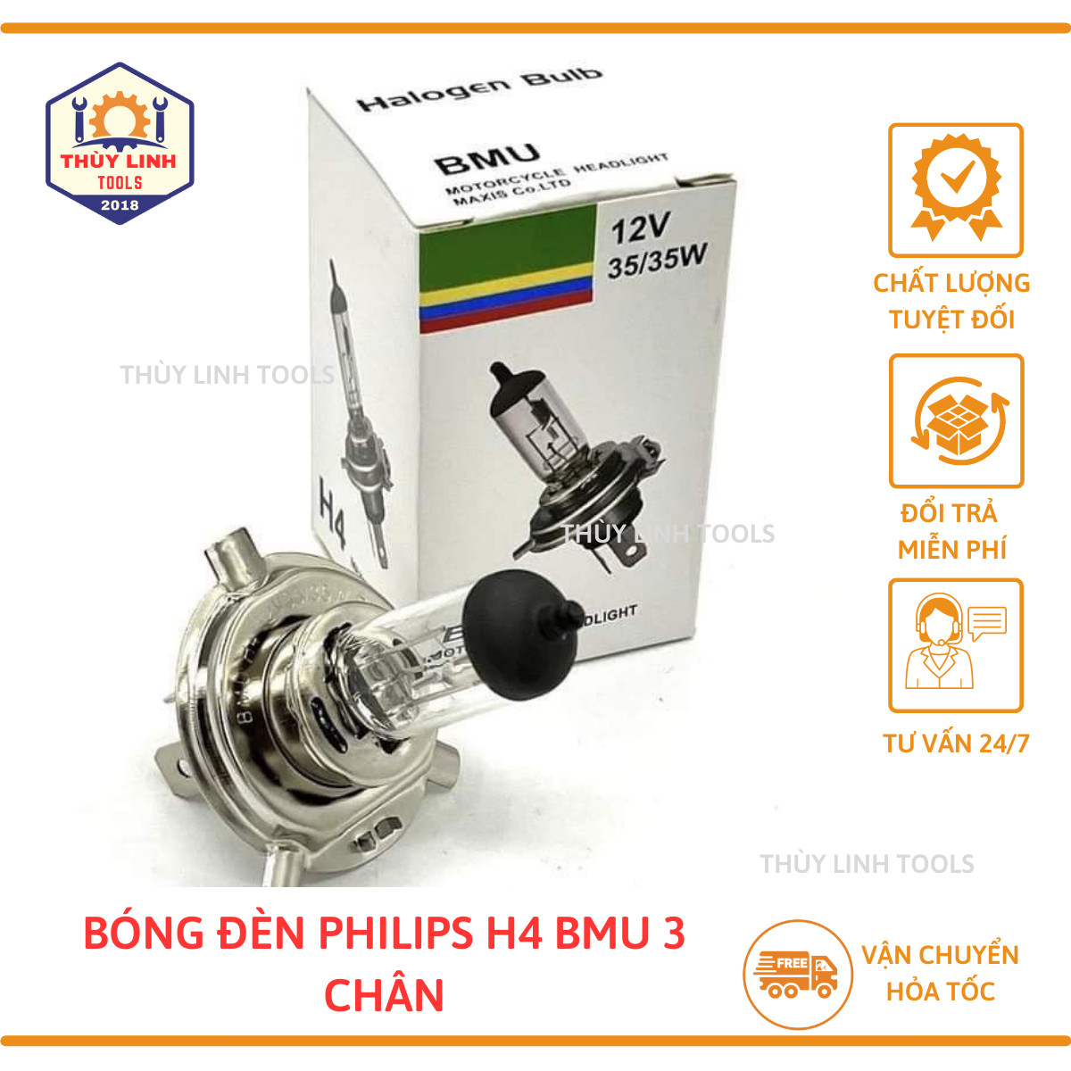 Bóng đèn pha xe máy 3 chân h4 bmu 35w cao cấp thùy linh tools