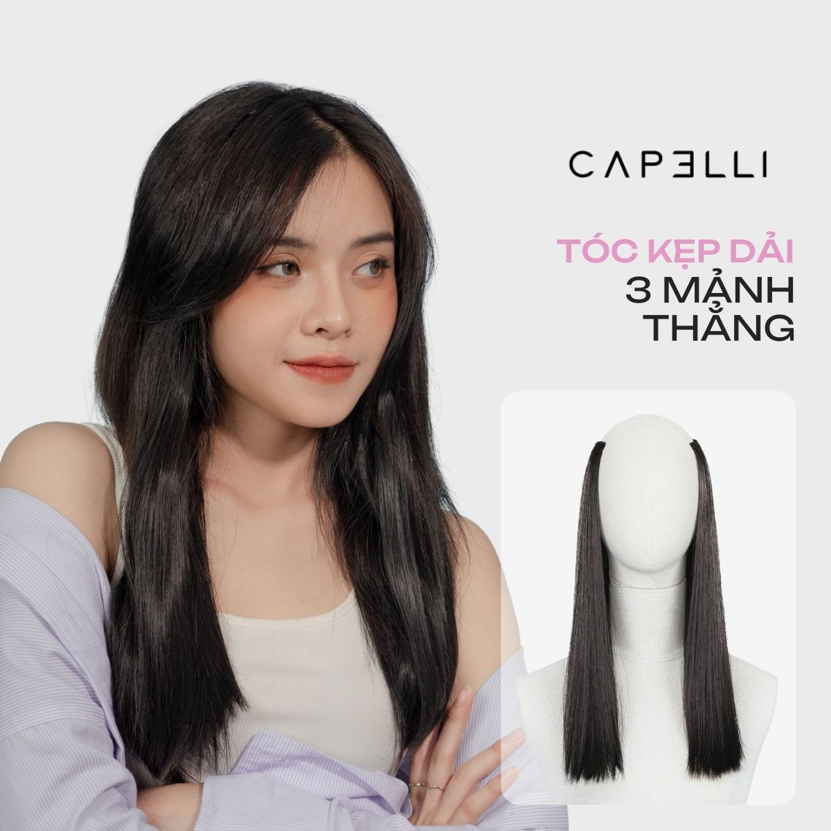 Tóc kẹp dải 3 mảnh capelli dáng thẳng