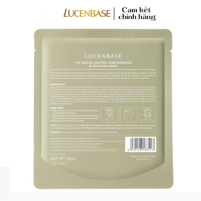 Miếng lẻ mặt nạ BHA tràm trà Lucenbase 25ml làm sạch sâu, giảm mụn
