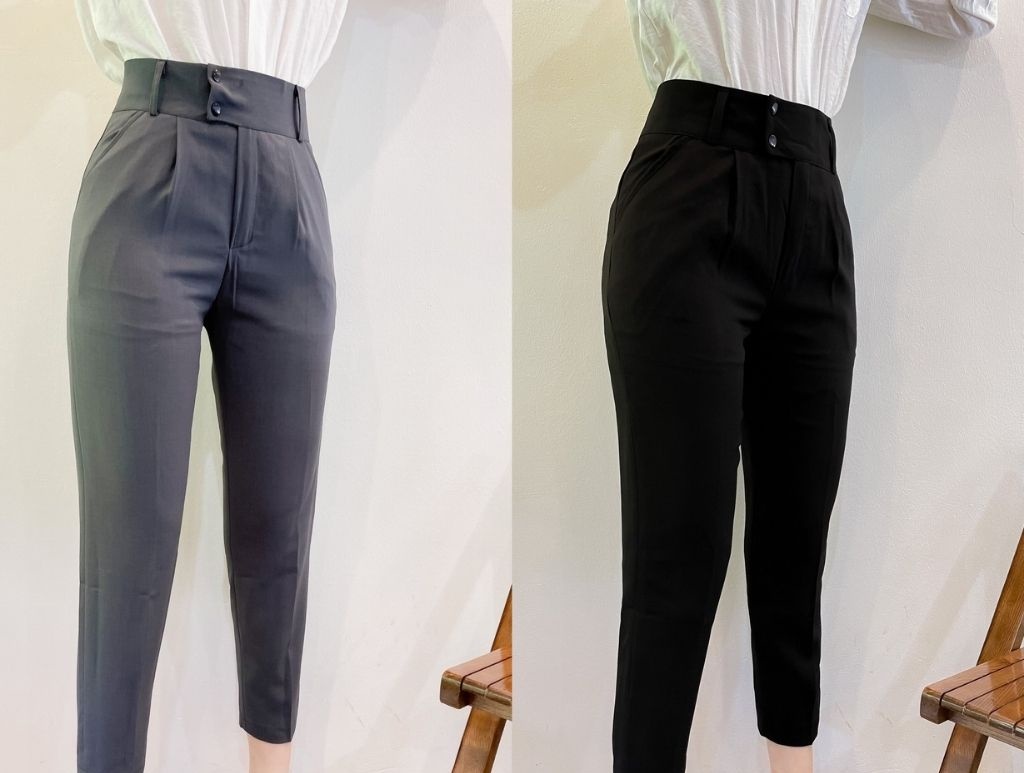 Quần baggy nữ quần tây công sở dáng lửng cạp cao 2 cúc lệch cao cấp