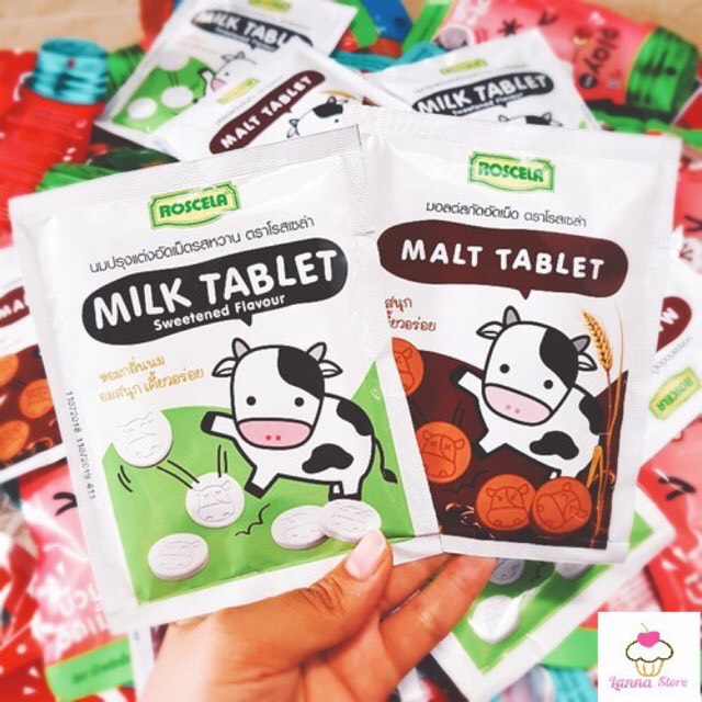 Kẹo bò sữa milk & malt tablet roscela thái lan 11k/ 1 gói