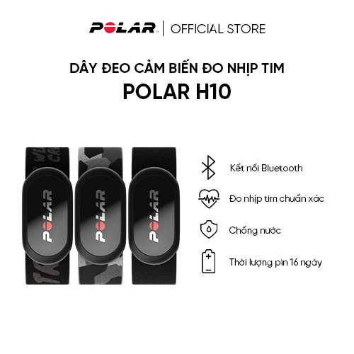 Dây đeo cảm biến đo nhịp tim Polar H10 - Kết nối qua điện thoại thông minh - Màn hình cảm ứng màu - Bảo hành chính hãng 12 tháng