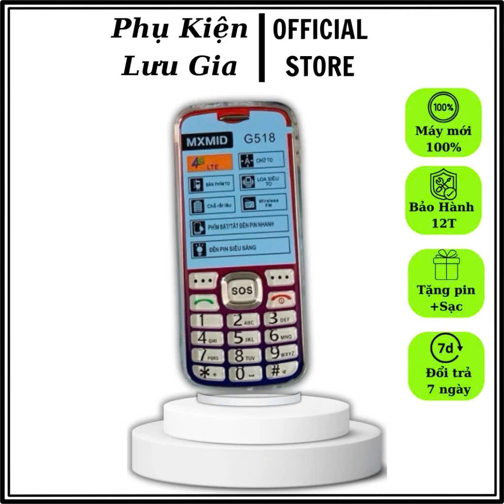 Điện Thoại Người Già , Người Cao Tuổi MXMID G518 4G Xịn Siêu Bền , Pin Khủng 4800mAh , Loa To , Chữ To Fullbox Đập Hộp Tặng Ốp - Lưu Gia Store Bảo Hành 12 Tháng