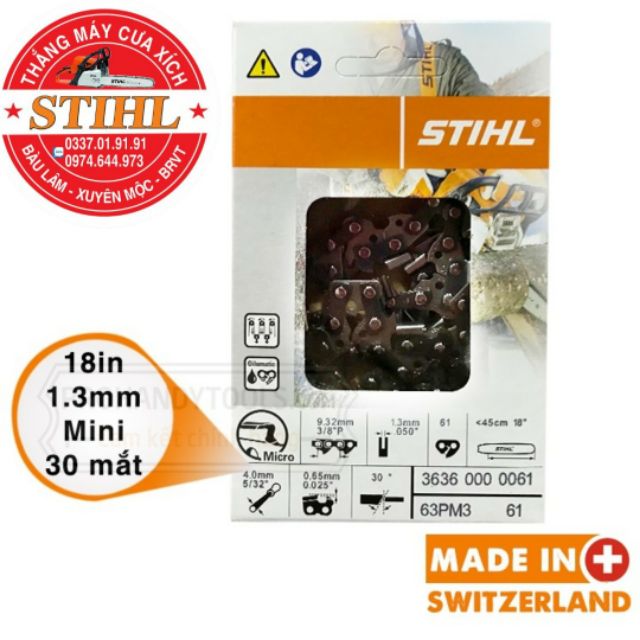 Xích (sên) máy cưa Các loại ( Xích Stihl mini 3/8lp và stihl v3 3/8 đại ) 26/28/30/32/34/36 mắt
