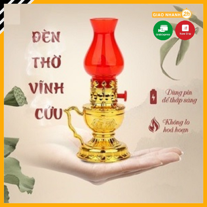 Đèn thờ cúng vĩnh cửu siêu bền, Đèn dầu thờ cúng chạy pin - Không dùng dây, nhỏ gọn, tiện lợi
