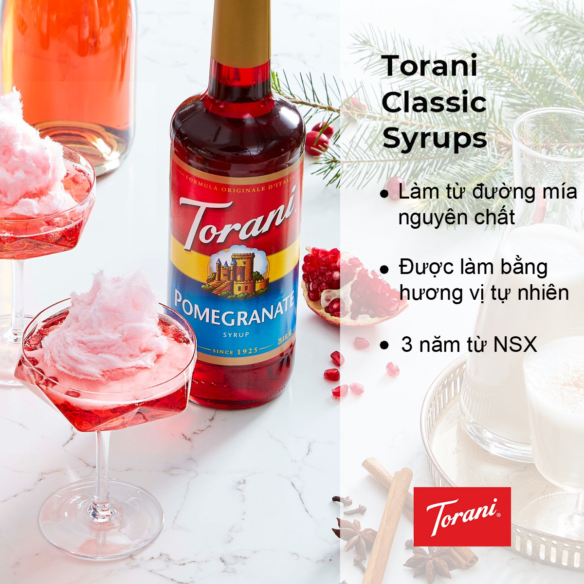 Torani Classic Siro Pha Chế Vị Lựu Pomegranate Syrup 750ml Mỹ