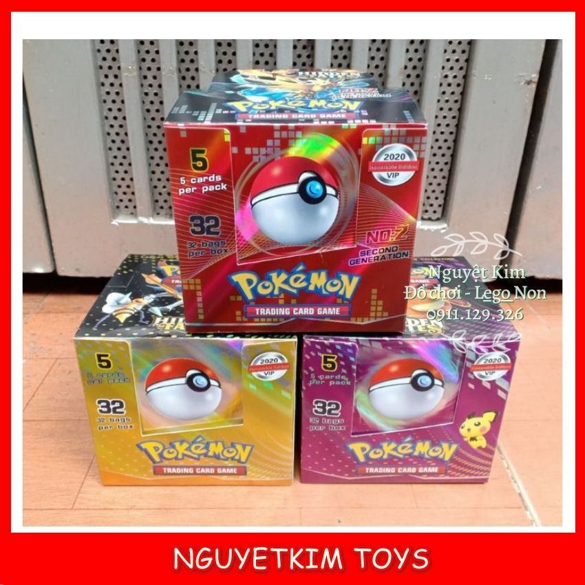 Hộp 32 Túi Thẻ Bài Pokemon VIP 2020 - Hộp Giấy 160 Thẻ Bài PokeMon Giấy- Trò Chơi Chiến Đấu Phim Hoạt Hình Đồ Chơi Sưu Tập Trẻ Em