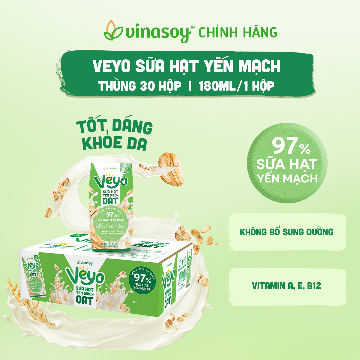 Thùng Sữa hạt Yến mạch Veyo Oat (30 Hộp x 180ml)