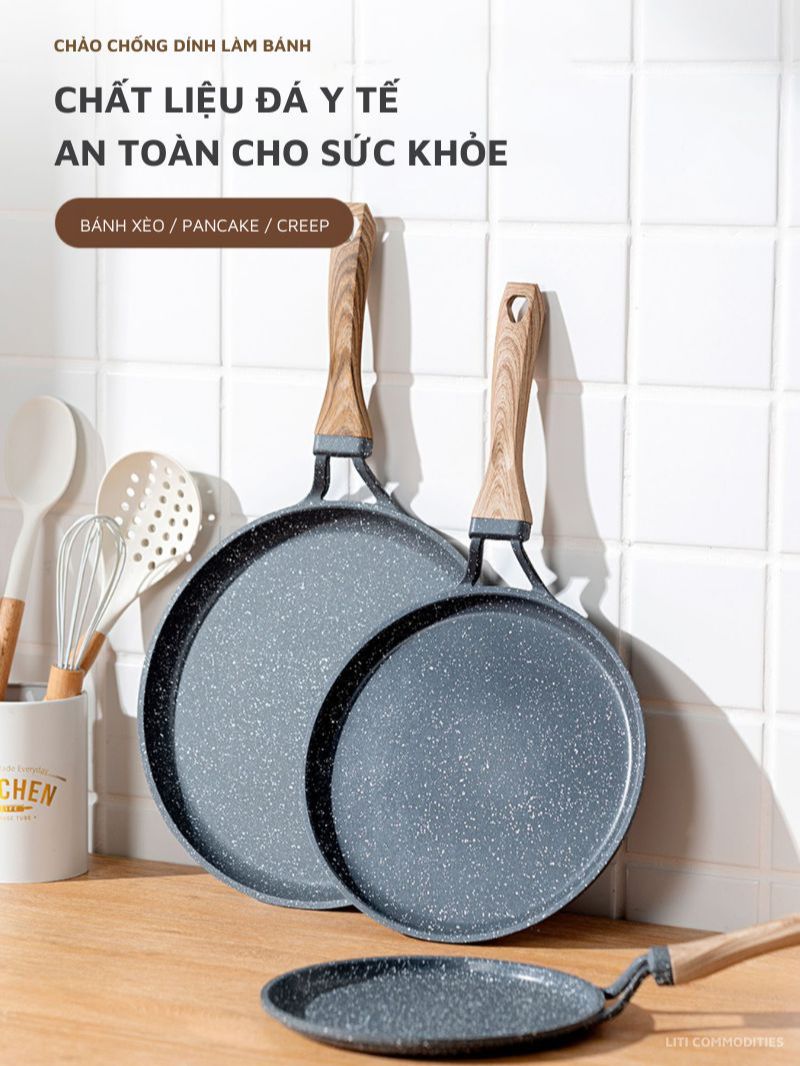  Chảo chống dính làm bánh xèo chiên trứng màu xám thích hợp với mọi loại bếp 