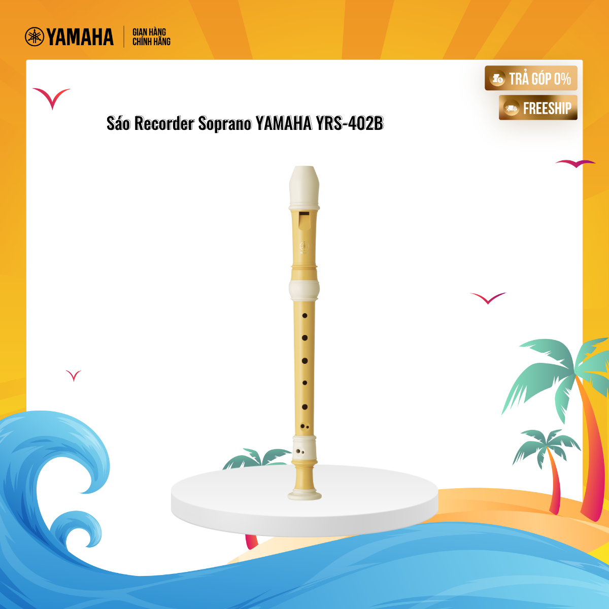Sáo Recorder Soprano YAMAHA YRS-402B hệ thống ngón bấm Baroque, được làm từ nhựa thực vật an toàn,sản phẩm chính hãng
