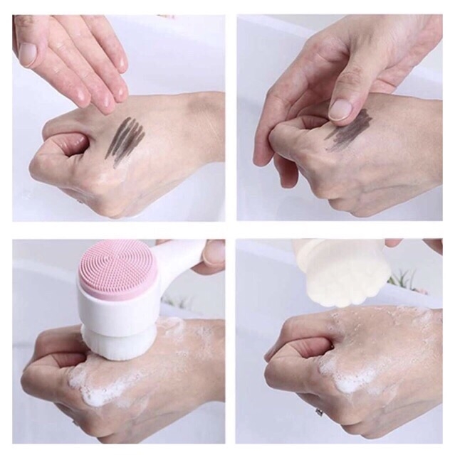 Cọ Rửa Mặt 2 Đầu Cầm Tay-  Cọ Rửa Mặt Mêm Mịn- Đầu Lông Chổi Làm Sạch Sâu Bên Trong