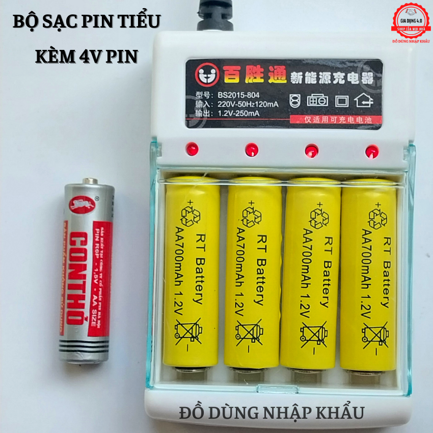 Bộ sạc kèm 4vien pin aa / aaa 1.2v -dùng điện 220v