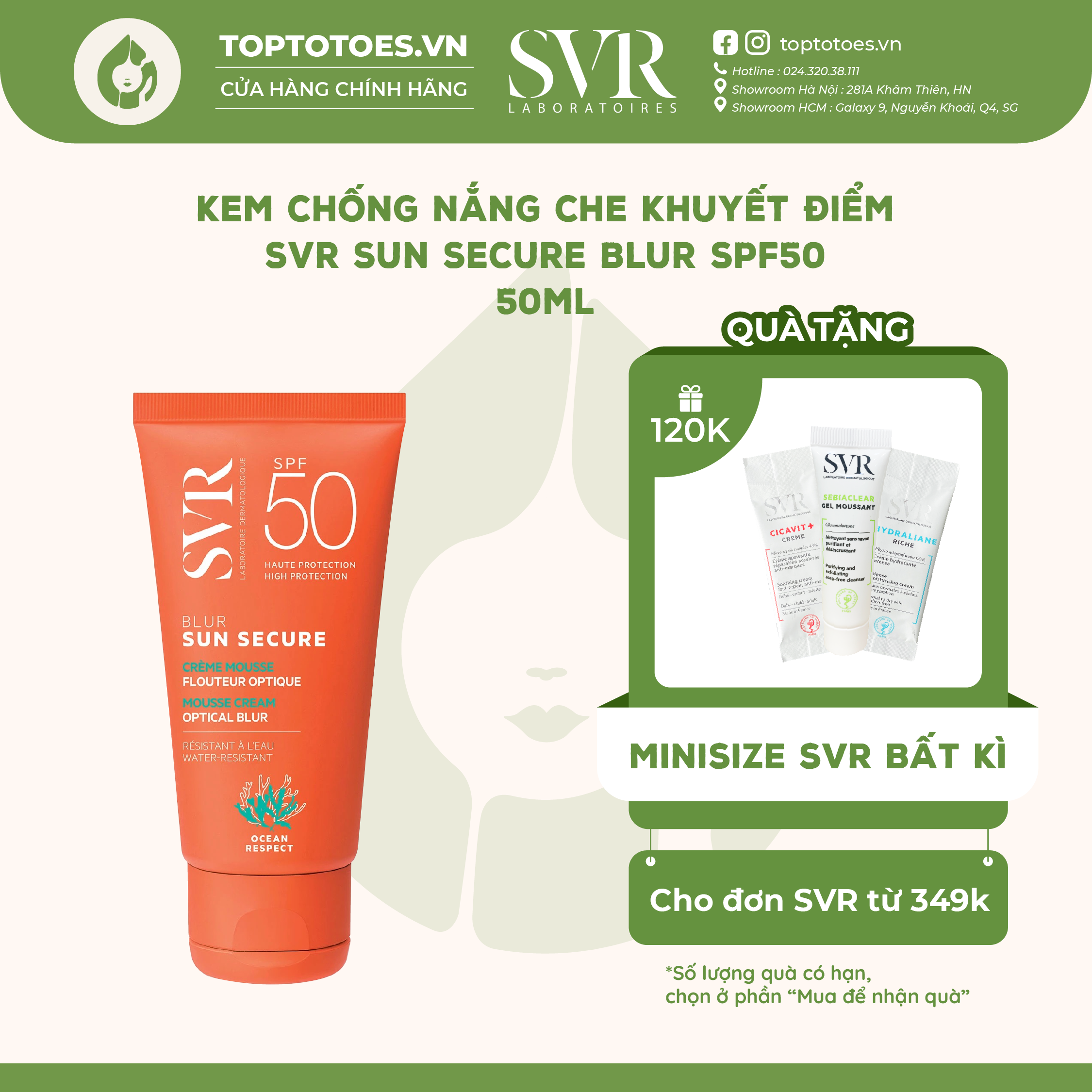 Kem chống nắng che khuyết điểm SVR Sun Secure Blur SPF50 50ml [NHẬP KHẨU CHÍNH HÃNG 100%]