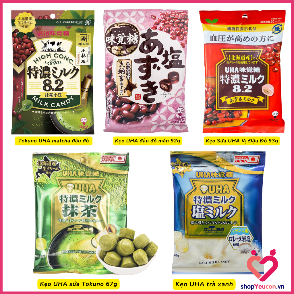 Kẹo Sữa Tokuno UHA Gói 58g, Kẹo Trà Xanh Matcha Đậu Đỏ Nhật Bản