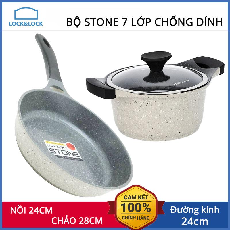Bộ nồi chảo vân đá chống dính đáy từ cao cấp lock&lock vitamin stonelca6244ds02 lg-km lg
