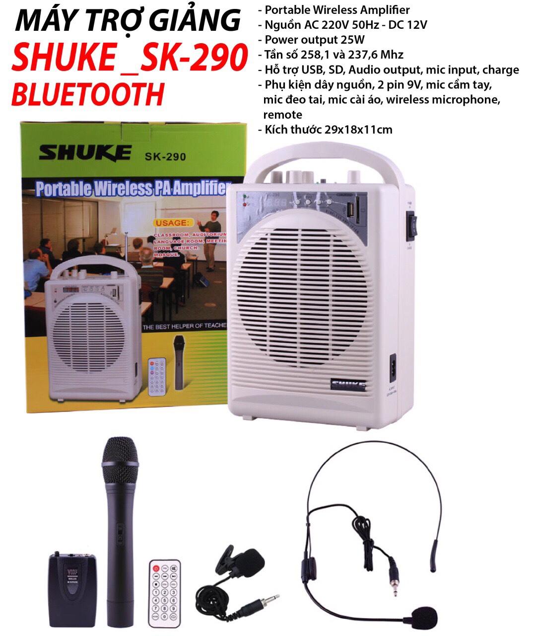 (LOẠI CAO CẤP)Loa trợ giảng Shuke SK290,Có kết nối Bluetooth,Máy Trợ Giảng Shuke SK290 Không Dây Hỗ Trợ Usb,Tf Card, Aux, Radio-Màn Hình Hỗ Trợ Chức Năng On Using