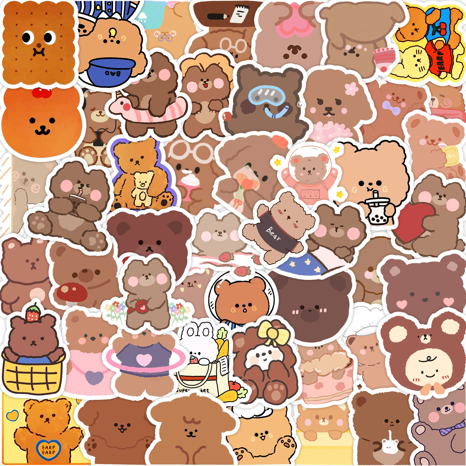 Set 50 sticker hình dán Gấu dễ thương chống thấm nước