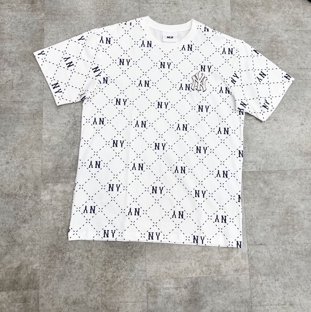 Áo phông nam nữ MLB NY Dia Monogram trắng đen 100% cotton hàng xuất dư cao cấp phong cách Hàn Quốc