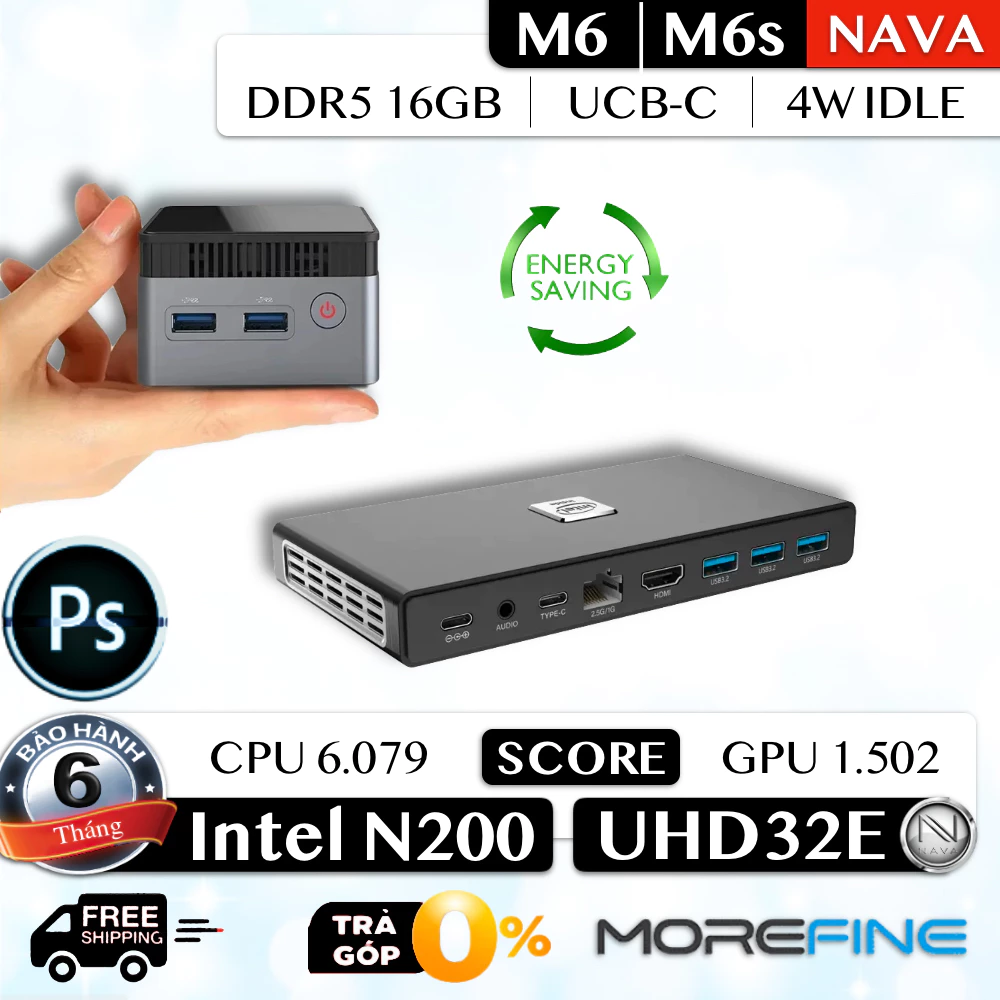 Mini PC intel N200 ☆ N100 Morefine M6 ☆ M6S type C 16GB NVME4 Win11 PRO Nhỏ Gọn Type C USBC [NAVA]